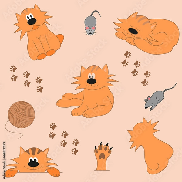 Fototapeta Funny cat and mice seamless pattern. Vector illustration