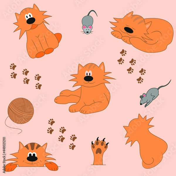 Fototapeta Funny cat and mice seamless pattern. Vector illustration.