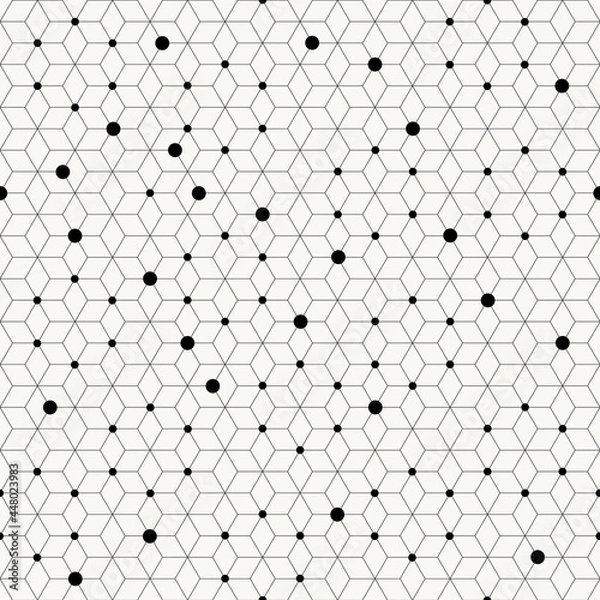 Fototapeta Seamless repeat geometric vector pattern. Modern stylish texture. Rhombus and nodes, circles variously sized in nodes. Triangular, diamond mesh background. Parametric pattern.