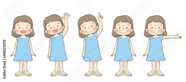 Obraz 夏服の子供セット（女の子、水色ワンピース、正面全身）