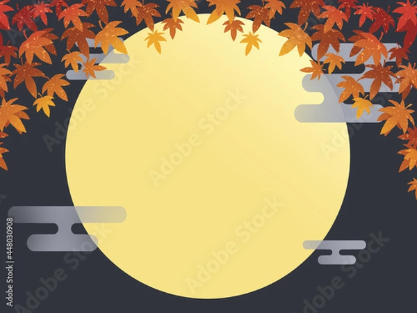 Fototapeta 満月と秋のもみじ