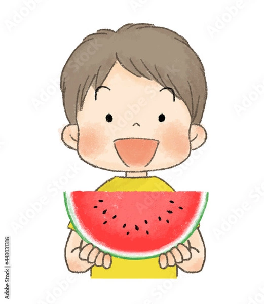 Obraz スイカを食べる子供（男の子）
