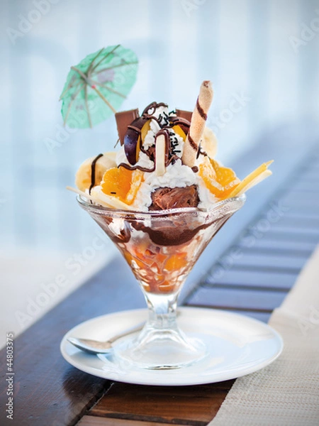 Obraz Ice cream cocktail dessert with fresh fruit, sundae