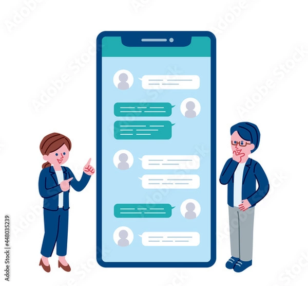 Fototapeta メッセージアプリとビジネスパーソンのイラスト
