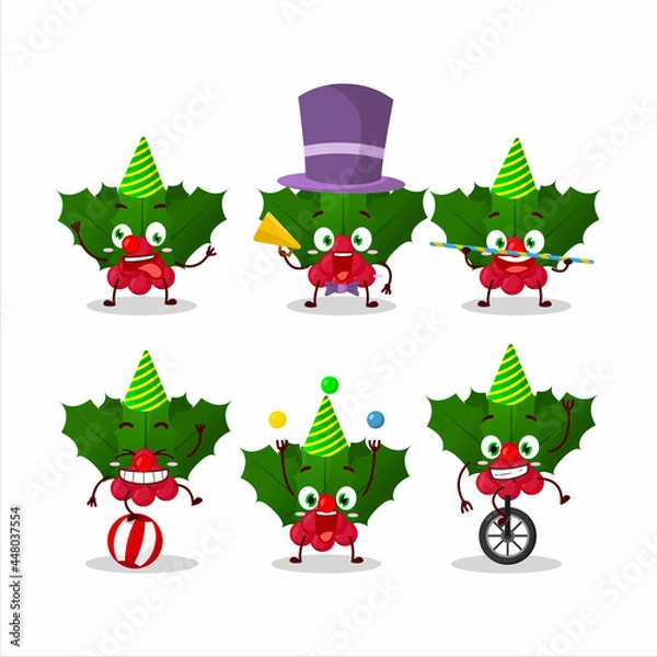 Fototapeta Cartoon character of holly berry with various circus shows