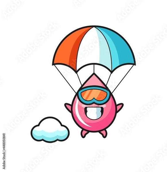 Obraz strawberry juice drop mascot cartoon is skydiving with happy gesture