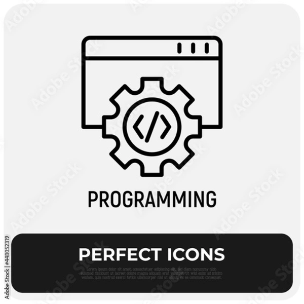 Fototapeta Programming, coding thin line icon. Modern vector illustration of wed page development.