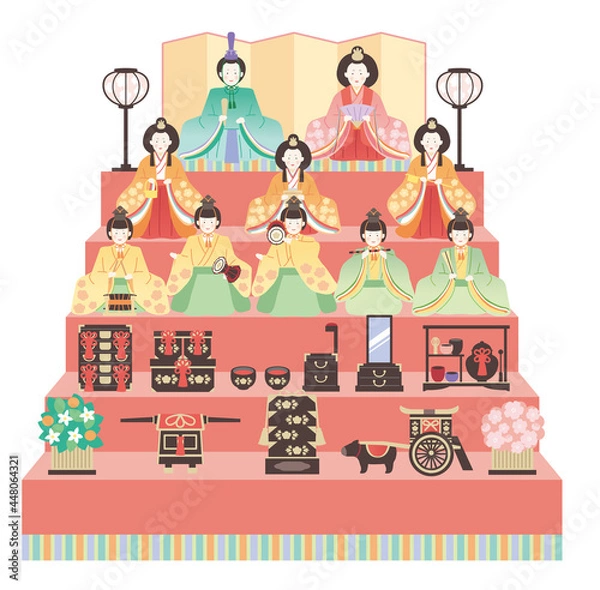 Obraz ひな祭り　シンプルでかわいい雛飾りのイラストレーション