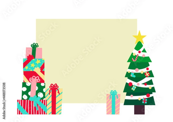 Fototapeta モミの木とプレゼントのクリスマスイラスト