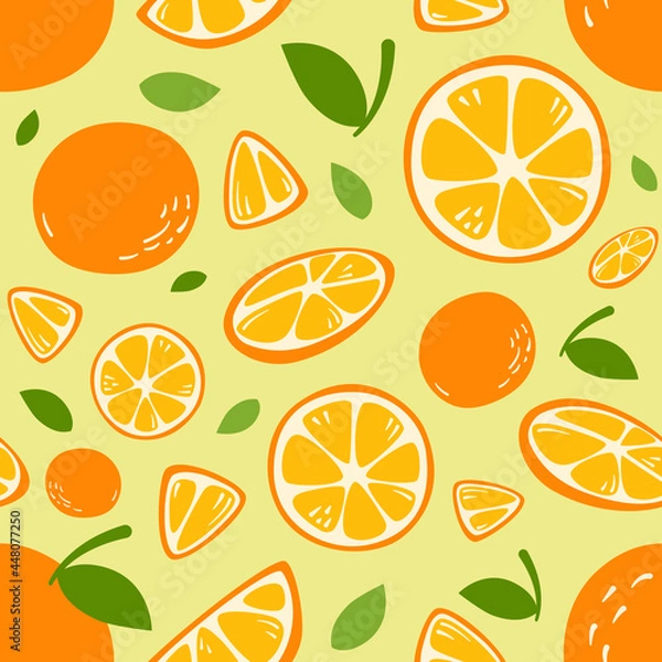 Fototapeta Orange seamless pattern. Abstract art print. Design for paper, covers, cards, fabrics, interior items and any. Vector illustration about fruit. 