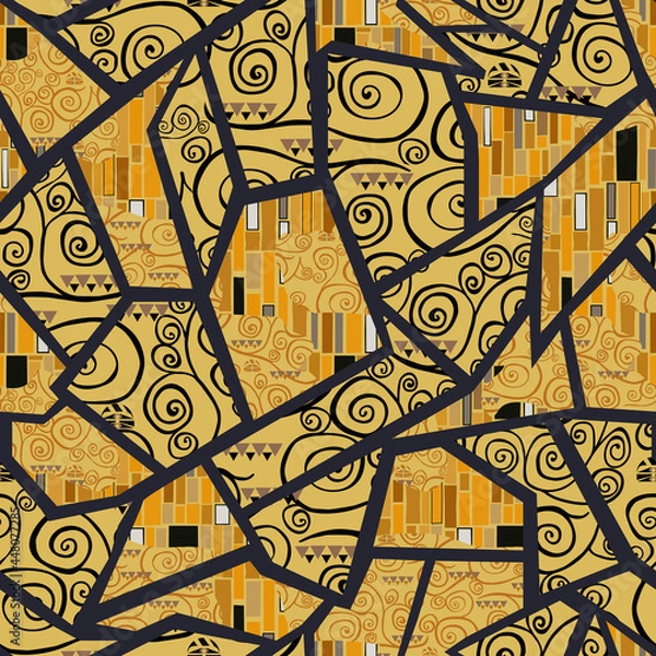 Fototapeta Klimt style fabric patchwork seamless pattern