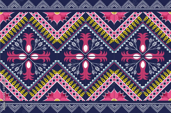 Fototapeta Boho Arabi motif ethnic colourful Morocco motif seamless pattern with nature traditional background Design for carpet, wallpaper, clothing, wrapping, batik, fabric,Vector illustration embroidery style