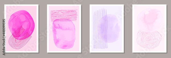 Fototapeta Hand drawn minimal postcards vector collection.