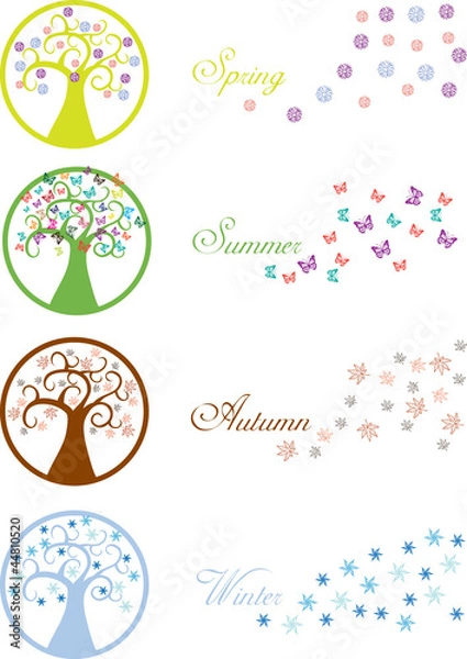 Fototapeta tree in four seasons,color vector icons