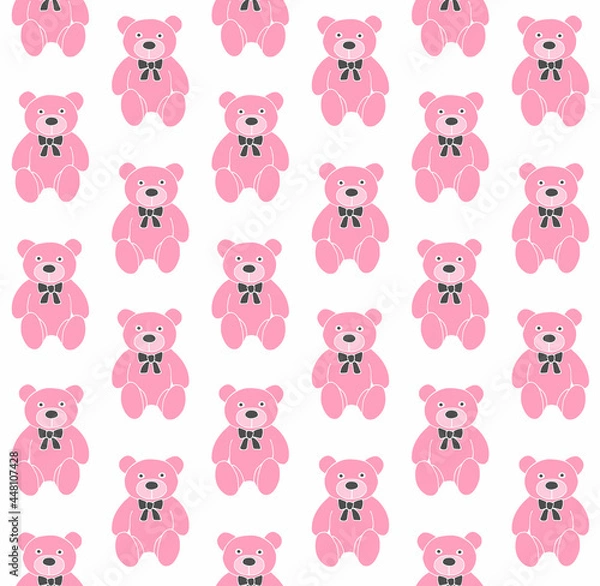 Fototapeta Vector seamless pattern of hand drawn doodle sketch pink teddy bear toy isolated on white background