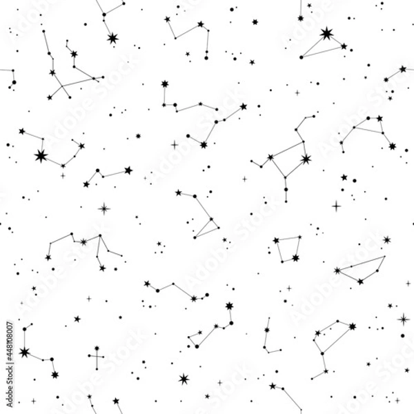 Fototapeta seamless monochrome pattern of constellations and stars