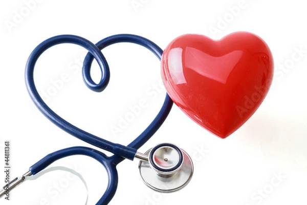 Fototapeta A stethoscope in the shape of a heart and red heart