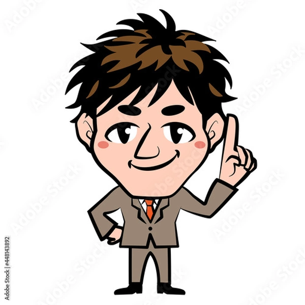 Fototapeta 	男性　スーツ　ビジネス　サラリーマン　人差し指を立てる　イラスト素材