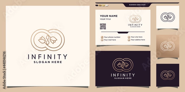 Fototapeta Symbol of infinity and rose flower logo with line art style and business card design Premium Vector