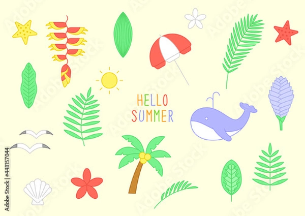 Fototapeta Vector illustration of cute tropical objects.