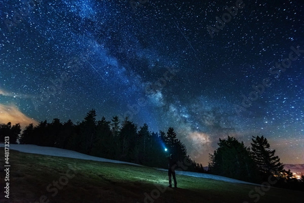 Fototapeta Bright starry sky with the milky way on the background of High Tatras mountains 