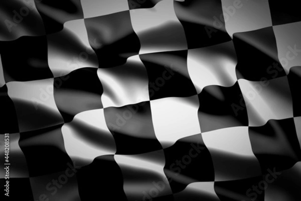 Fototapeta Black and white formula one checker flag with dark background. Race car flag background.