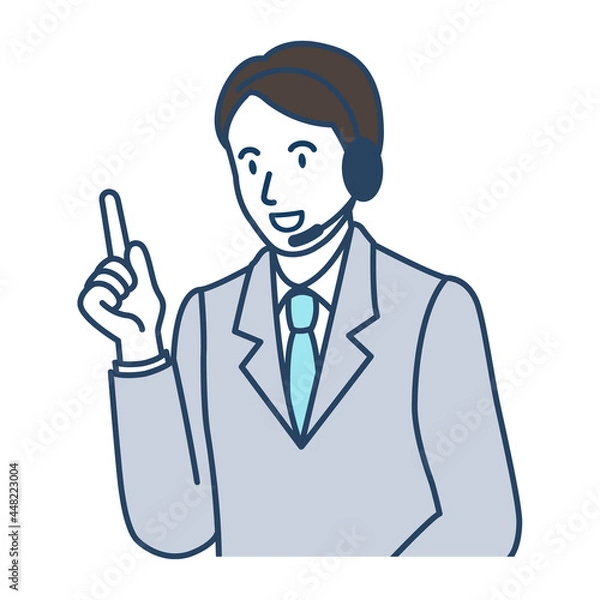 Fototapeta 笑顔で人差し指を立てているテレフォンオペレーターの男性