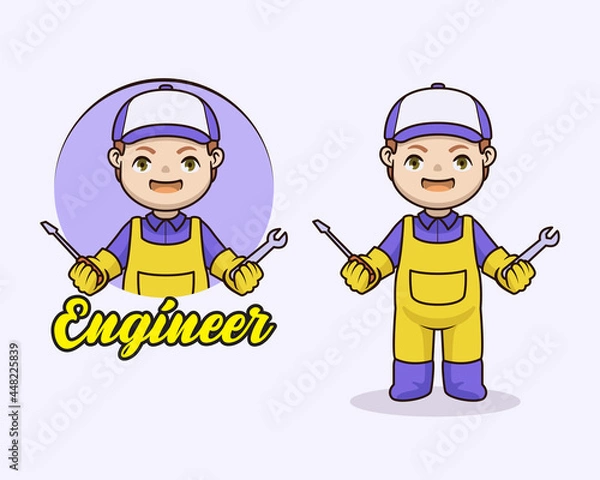 Fototapeta Cute engineer mascot character design