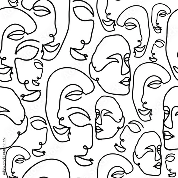 Fototapeta Abstract Boho Face line art vector seamless repeat pattern