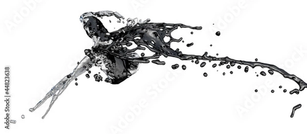 Obraz black and silver paint splashes collide - isolated on white