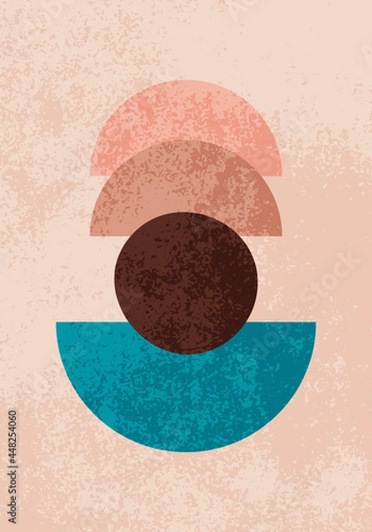 Fototapeta Trendy artistic abstract background. 20s geometric design poster, vector template with primitive shapes elements. Design for wall decoration, postcard, poster or brochure.