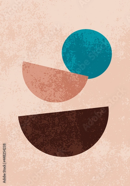 Fototapeta Trendy artistic abstract background. 20s geometric design poster, vector template with primitive shapes elements. Design for wall decoration, postcard, poster or brochure.