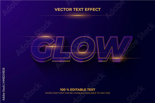 Fototapeta Editable 3d  text effect dark purple glow vector
