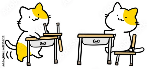 Fototapeta 学校の椅子と机に関するねこのイラスト
