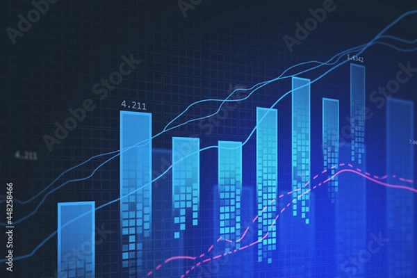 Fototapeta Light blue bar chart with red details of graphs