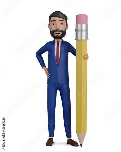 Obraz 3d character. Businessman side by side with a pencil