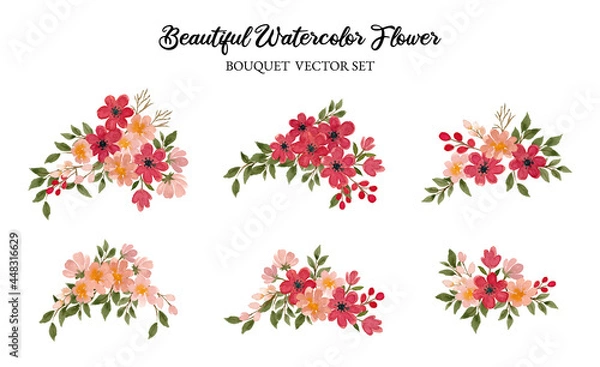 Fototapeta peach watercolor flower arrangement separated vector set