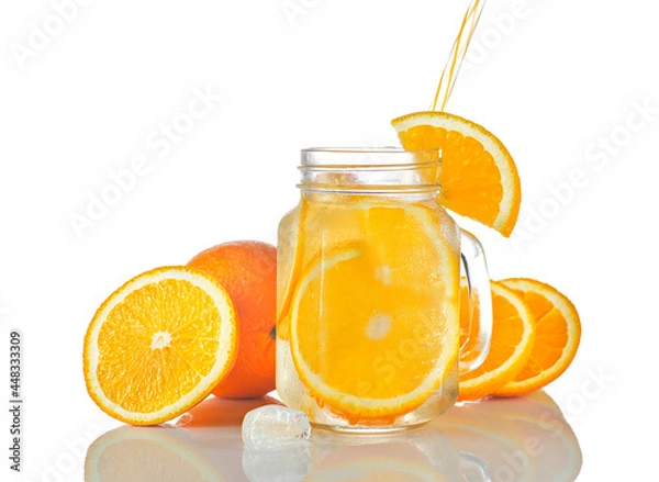 Fototapeta High resolution photo: Cold drink with ice and orange