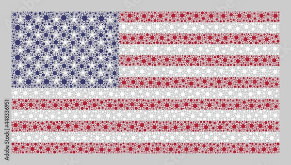 Fototapeta Mosaic USA flag designed of coronavirus items. Vector coronavirus mosaic USA flag constructed for inoculation purposes. Designed for political or patriotic proclamations.