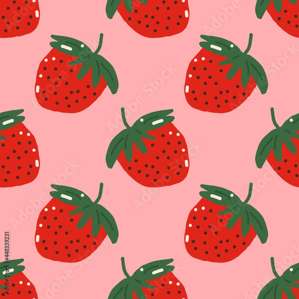 Fototapeta strawberry vector seamless pattern. hand drawn. illustration for wallpaper, wrapping paper, textile, background. red juicy summer fruit. berry texture doodle