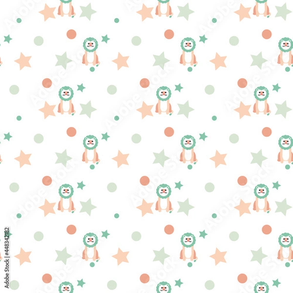 Fototapeta cute lion and stars seamless repeat pattern