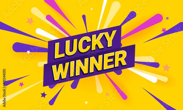 Fototapeta Lucky winner celebration illustration. Rich violet background with text you won and fireworks and stars on the background. Template banner for website, mailing or print.