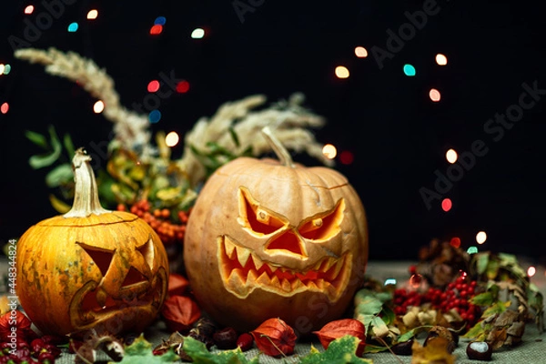Obraz  Halloween Still life with Jack-o-Lantern pumpkin.