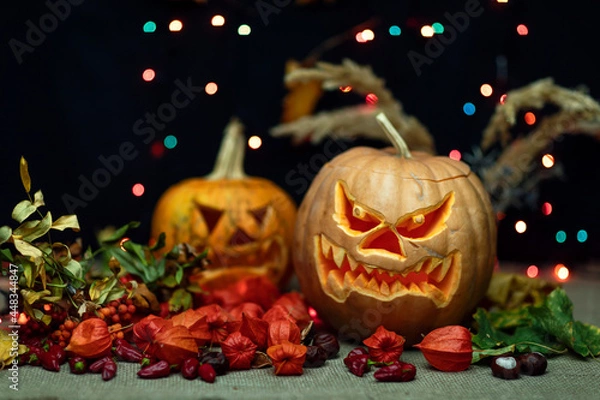 Obraz  Halloween Still life with Jack-o-Lantern pumpkin.