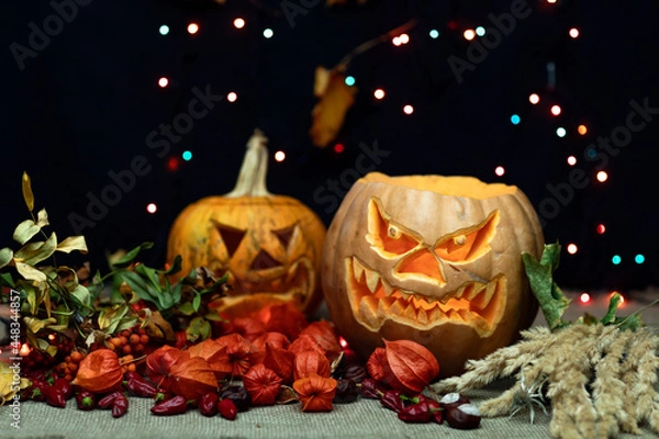 Obraz  Halloween Still life with Jack-o-Lantern pumpkin.