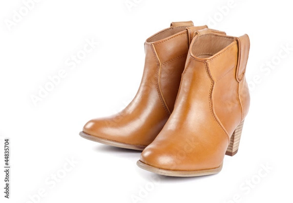 Fototapeta Leather Cowboy Boots Isolated on White