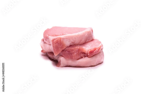 Obraz Raw pork pieces isolated on a white background.