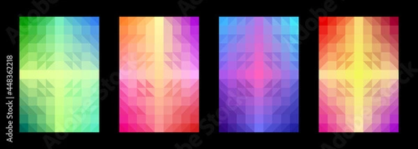 Fototapeta Colorful pattern background set. Abstract geometric shape. Gradient square triangle. Template design for publications, cover, poster, flyer, brochure, banner, wall. Vector illustration.