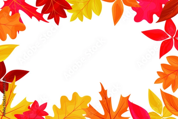 Fototapeta Autumn background frame with colored falling leaves. Vector illustration