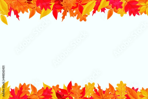 Fototapeta Autumn background frame with colored falling leaves. Vector illustration